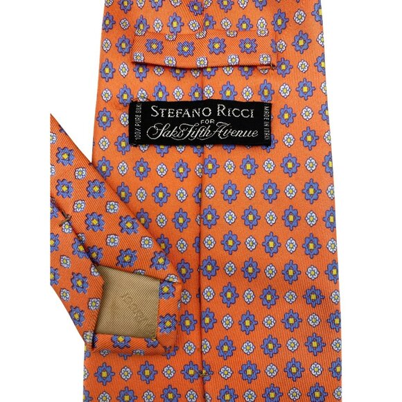 Stefani Ricci Saks Fifth Avenue Pink Paisley Italy Mens Silk Tie Neck Luxury - Picture 3 of 5